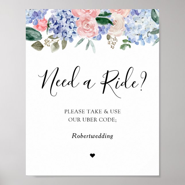 Dusty blue hydrangeas pink roses need a ride poster (Front)