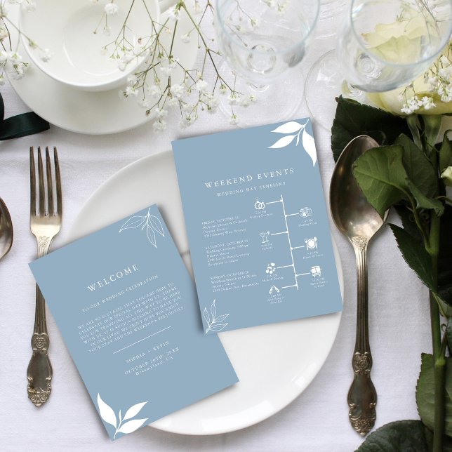 Dusty Blue I Leaves I Welcome Letter Timeline Card (Creator Uploaded)