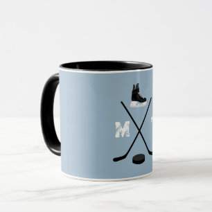 Dusty Blue Ice Hockey Classic Distressed Monogram Mug