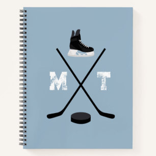 Dusty Blue Ice Hockey Classic Distressed Monogram  Notebook