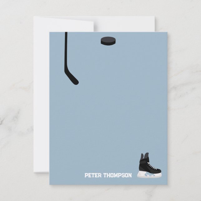Dusty Blue Ice Hockey Stick, Skates Puck Birthday Card (Front)