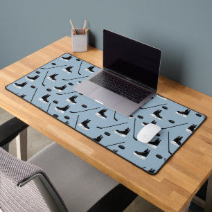 Dusty Blue Ice Hockey Stick, Skates & Puck Pattern Desk Mat