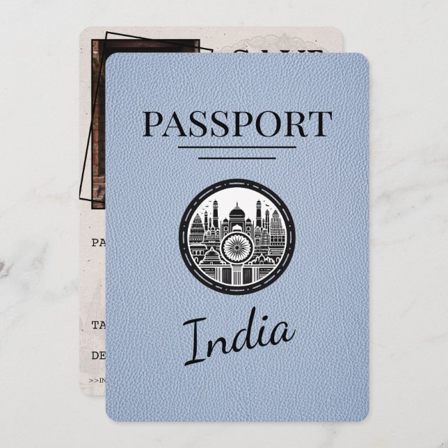 Dusty Blue India Passport Save The Date (Front/Back)