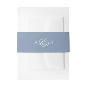 Dusty Blue Initials Wedding Invitation Belly Band