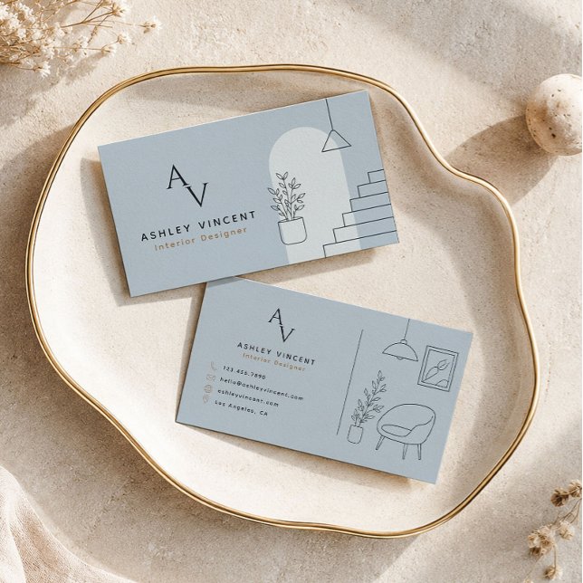Dusty Blue Interior Designer Business Card (Creator Uploaded)