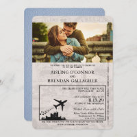 Dusty Blue Ireland Passport Wedding Invitation