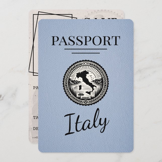 Dusty Blue Italy Passport Save The Date (Front/Back)