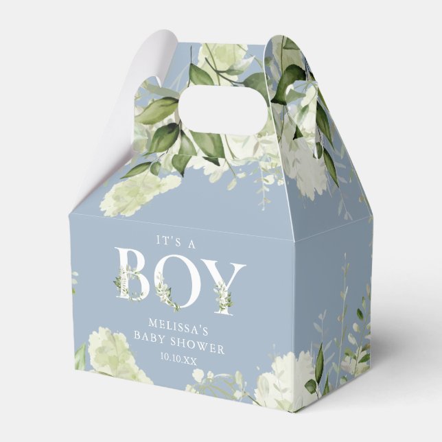 Dusty Blue Its A Boy Greenery Baby Shower Favour Box (Front Side)