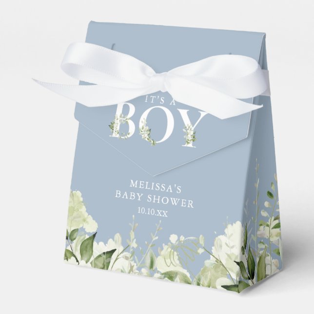 Dusty Blue Its A Boy Greenery Foliage Baby Shower Favour Box (Front Side)