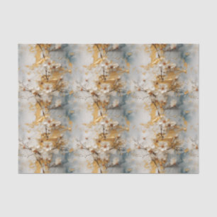 Dusty Blue, Ivory and Gold Floral Tissue Paper