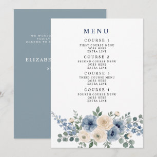 Dusty Blue Ivory Blush Floral Modern Wedding Menu