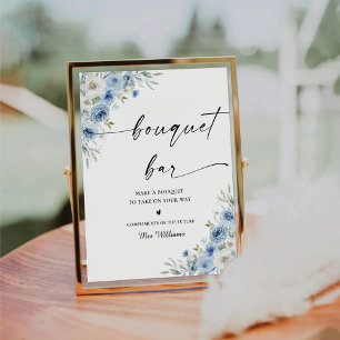 Dusty Blue Ivory Bridal Shower Bouquet Bar Sign