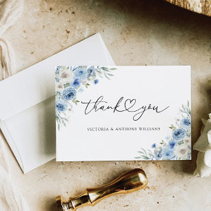 Dusty Blue Ivory Bridal Shower Flat Thank You Card