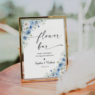 Dusty Blue Ivory Bridal Shower Flower Bar Sign