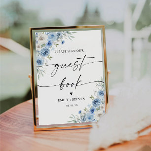 Dusty Blue Ivory Bridal Shower Guest Book Sign