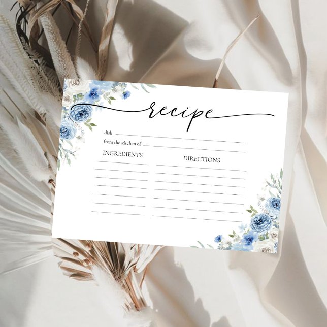Dusty Blue Ivory Bridal Shower Large Recipe Card (Creator Uploaded)
