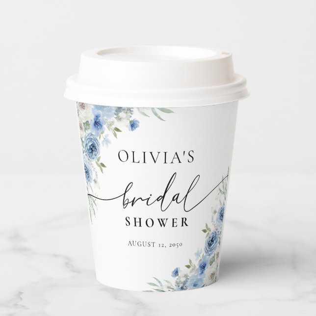 Dusty Blue Ivory Bridal Shower Paper Cup (Front)