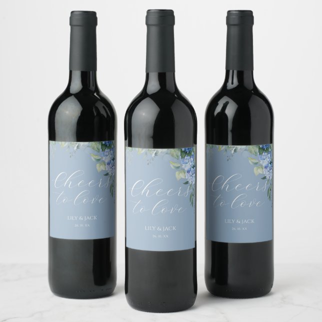 Dusty Blue & Ivory Floral Hydrangea Event Wedding  Wine Label (Bottles)