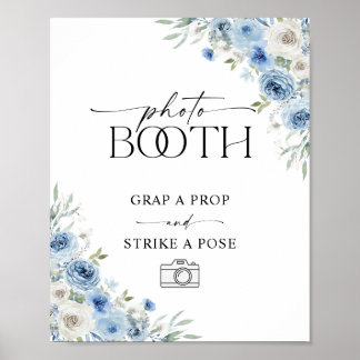 Dusty Blue Ivory Floral Photo Booth Signs