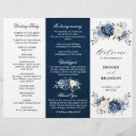 Dusty Blue Ivory Floral Tri-fold Wedding Program<br><div class="desc">Dusty blue floral wedding tri-fold program card featuring elegant bouquet of navy blue, royal blue , white , gold, champagne ivory, blush colour rose , ranunculus flower buds and sage green eucalyptus leaves and elegant watercolor bouquet. Please contact me for any help in customisation or if you need any other...</div>