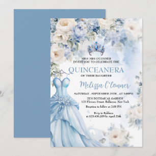 Dusty Blue Ivory Floral Wedding Invitation