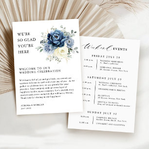 Dusty Blue Ivory Floral Weekend Events Program Invitation