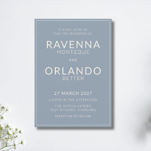 Dusty Blue Ivory Frame Old Money Modern Wedding Invitation