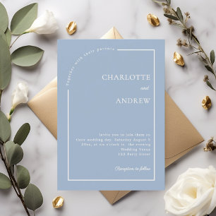Dusty blue ivory modern minimalist wedding invitation