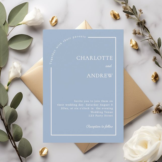 Dusty blue ivory modern minimalist wedding invitation (Creator Uploaded)