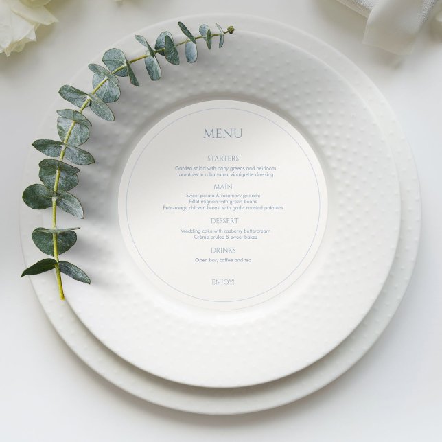 Dusty Blue & Ivory Monogrammed Round Wedding Menu (Creator Uploaded)