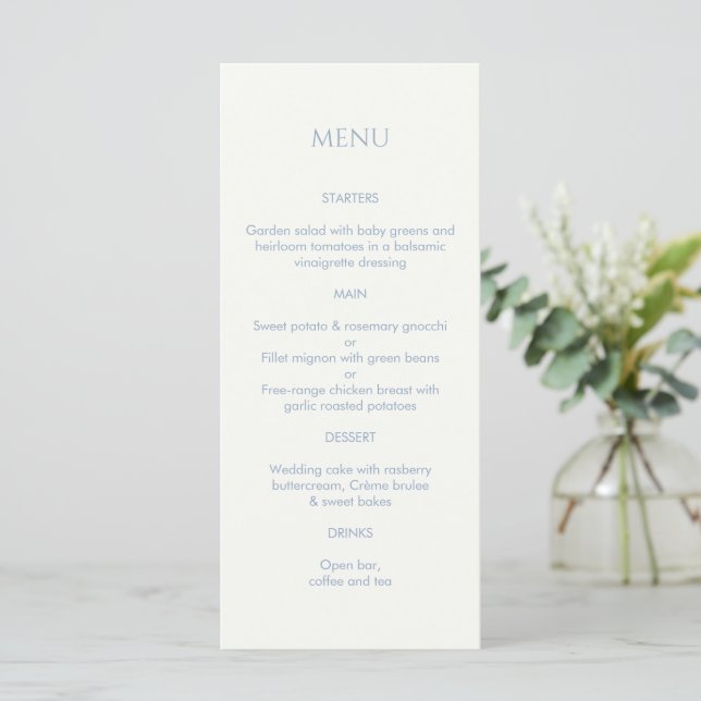 Dusty Blue & Ivory Monogrammed Wedding Menu (Standing Front)