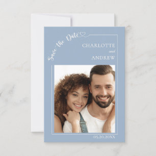 Dusty blue ivory photo wedding Save the Date