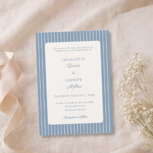 Dusty Blue Ivory Pinstriped Wedding  Invitation