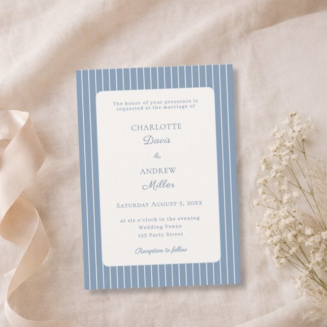 Dusty Blue Ivory Pinstriped Wedding  Invitation (Creator Uploaded)