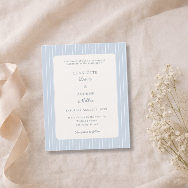 Dusty Blue Ivory Pinstriped Wedding Invitation (Creator Uploaded)