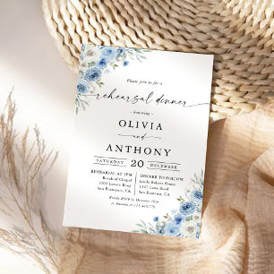 Dusty Blue Ivory Rehearsal Dinner Invitation