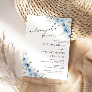 Dusty Blue Ivory Rehearsal Dinner Invitation