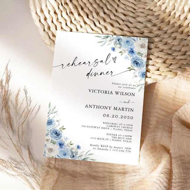 Dusty Blue Ivory Rehearsal Dinner Invitation (Creator Uploaded)