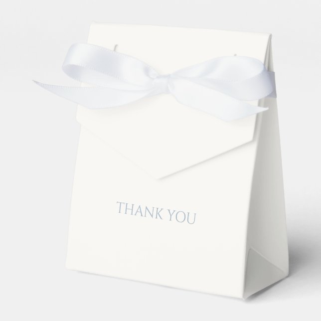 Dusty Blue & Ivory Script Wedding Thank You Favour Box (Front Side)