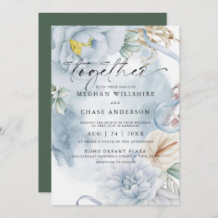 Dusty Blue Ivory Watercolor Floral Invitation
