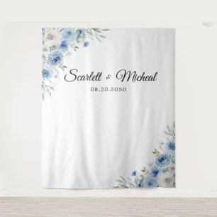 Dusty Blue Ivory Wedding Ceremony Backdrop Tapestry