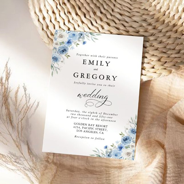 Dusty Blue Ivory Wedding Ceremony Invitation (Creator Uploaded)