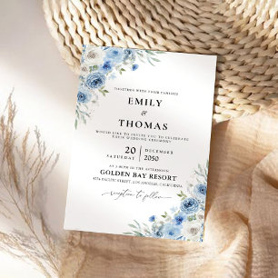 Dusty Blue Ivory Wedding Ceremony Invitation