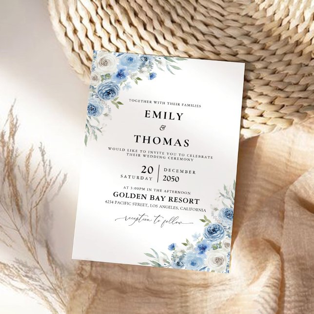 Dusty Blue Ivory Wedding Ceremony Invitation (Creator Uploaded)