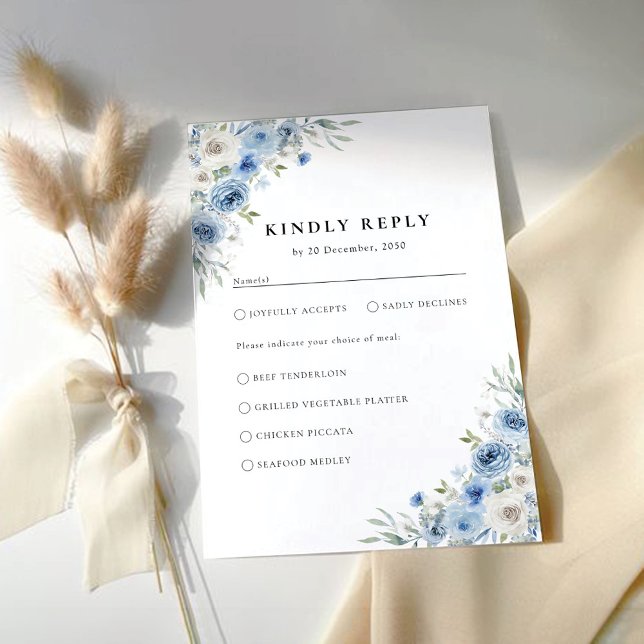 Dusty Blue Ivory Wedding Ceremony RSVP Card (Creator Uploaded)