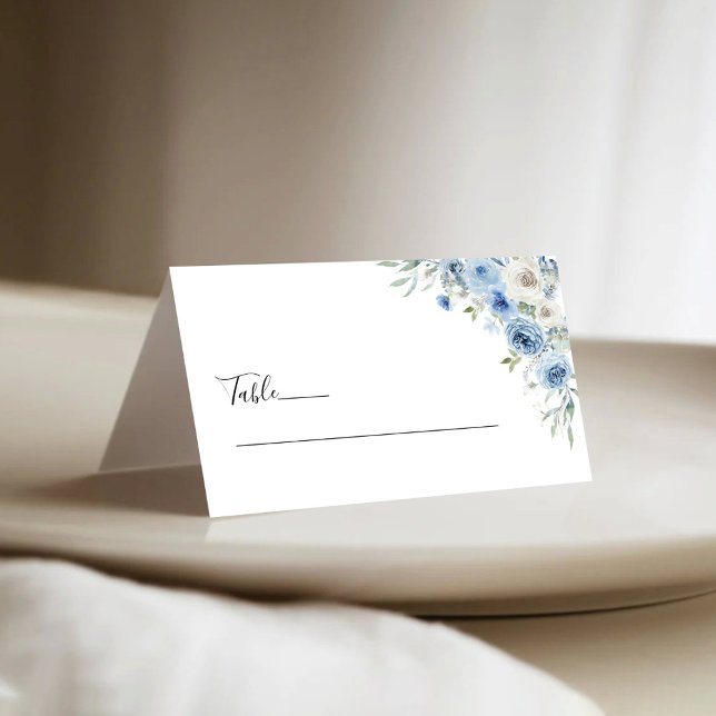 Dusty Blue Ivory Wedding Folded Place Cards (Creator Uploaded)