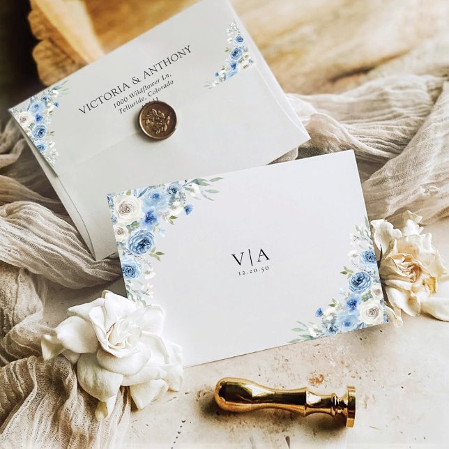 Dusty Blue Ivory Wedding Invitation Envelope (Creator Uploaded)