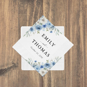 Dusty Blue Ivory Wedding Napkin