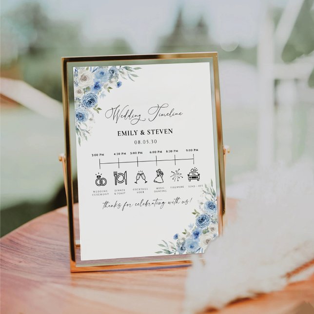 Dusty Blue Ivory Wedding Timeline Sign (Creator Uploaded)