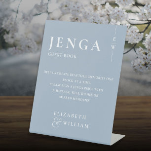 Dusty Blue Jenga Guest Book Minimalist Modern Pedestal Sign